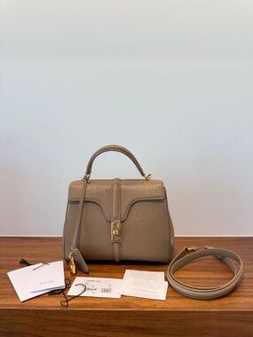 Celine Calfskin Small 16 Top Handle Bag in Beige Pre-Owned